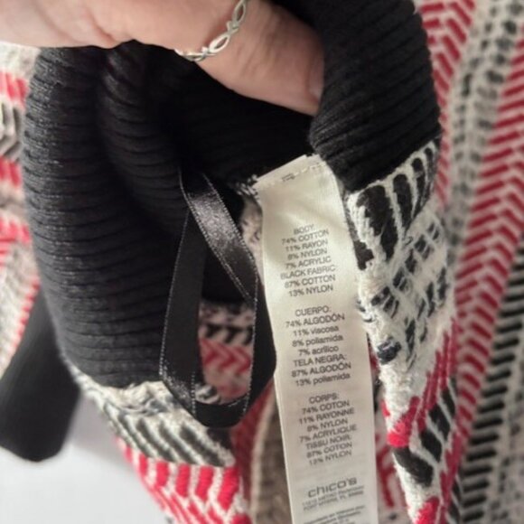 Chicos 3 XL Red Black White Herringbone Asymmetrical Zip Jacket Contemporary Art - Picture 10 of 10